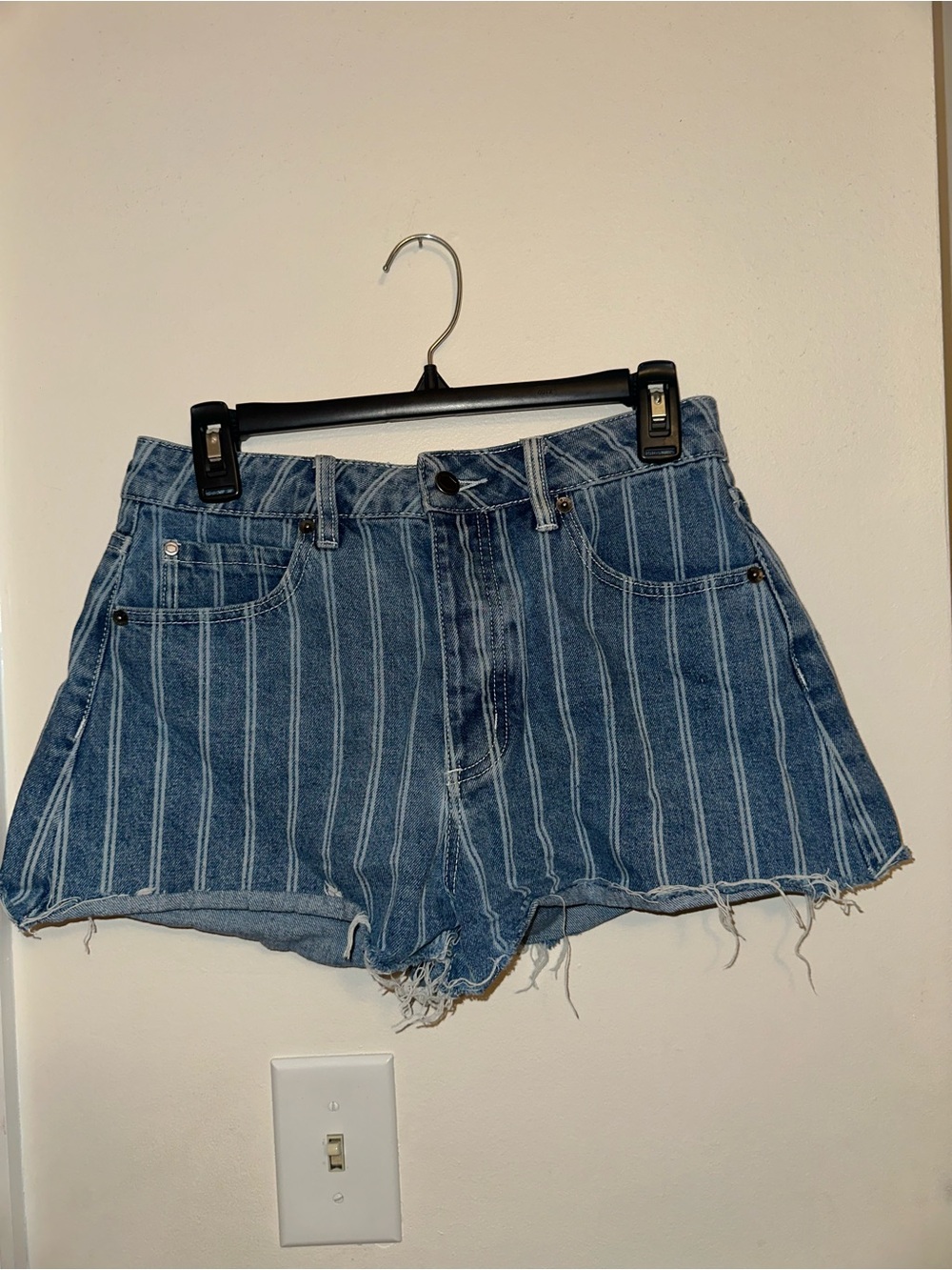 RVCA Blue Striped Denim Jean Shorts